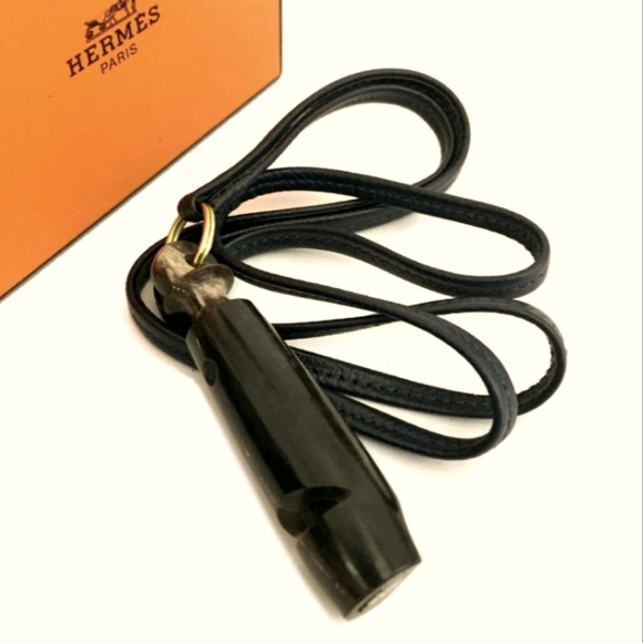 HERMES DOG WHISTLE NECK STRAP SILVER METALLIC/1C0415 - Picture 10 of 10